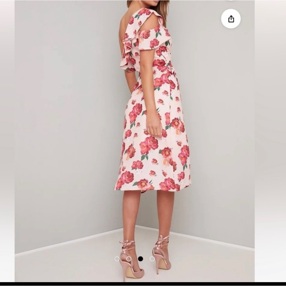 Chi Chi Floral Print Wrap Design Midi Dress in Nude,Size Uk 8 ,Small ,US 4 - Picture 3 of 4
